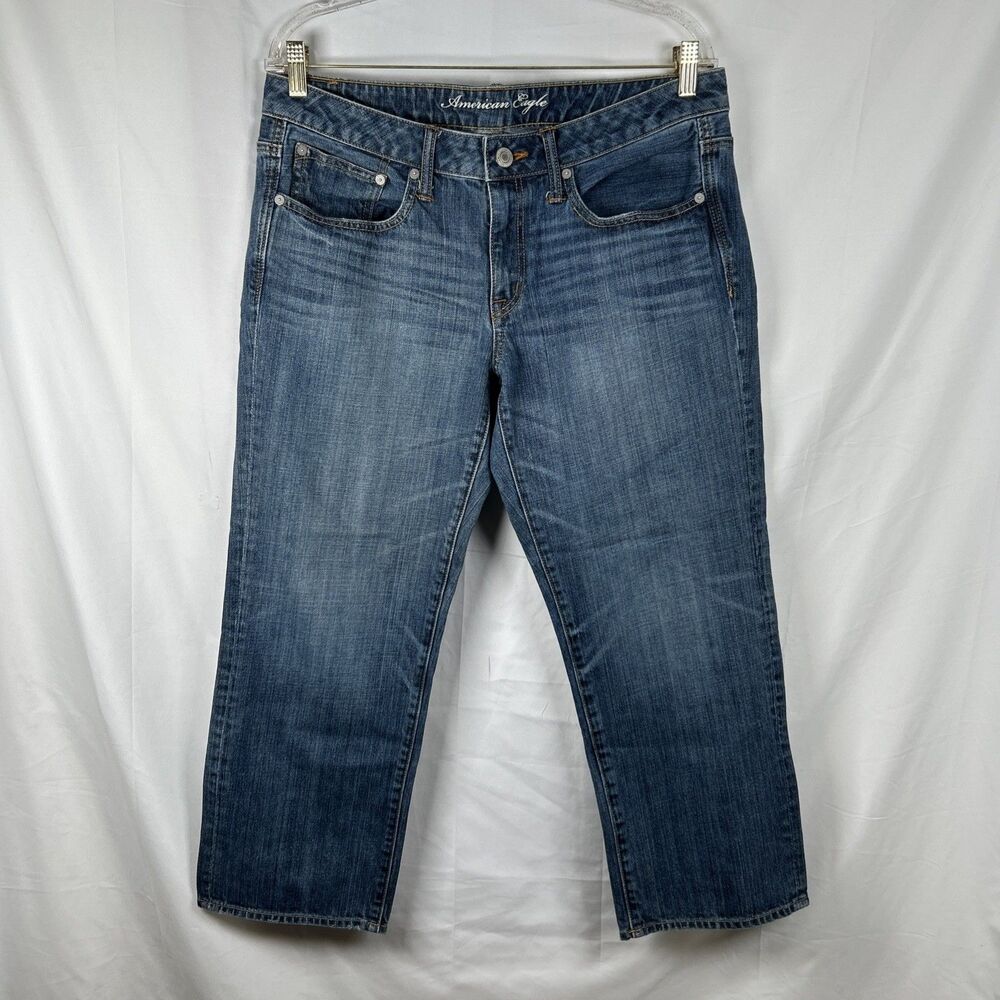 American Eagle Cropped Boy Fit Jeans Women’s 12 Blue Denim Straight Mid Rise
